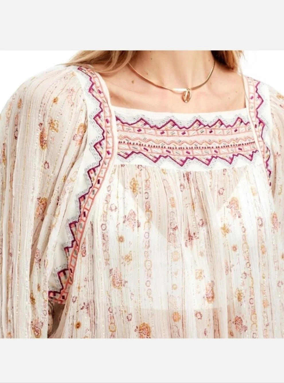 Free People Boho Tunic Mini Dress Sheer Dance Magic Ivory Floral Small